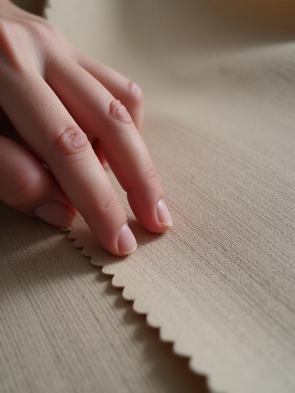 Primo piano di una mano che accarezza un campione di carta da parati testurizzata, simbolo dell'attenzione al dettaglio e alla materia.